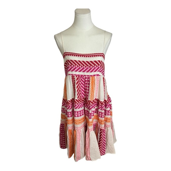 DEVOTION TWINS Anthropologie Embroidered Square-Neck Mini Dress Size S Pink - Picture 5 of 13
